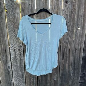 Abercrombie and Fitch Drapey V Neck Tee Light Blue Jersey Shirt Small